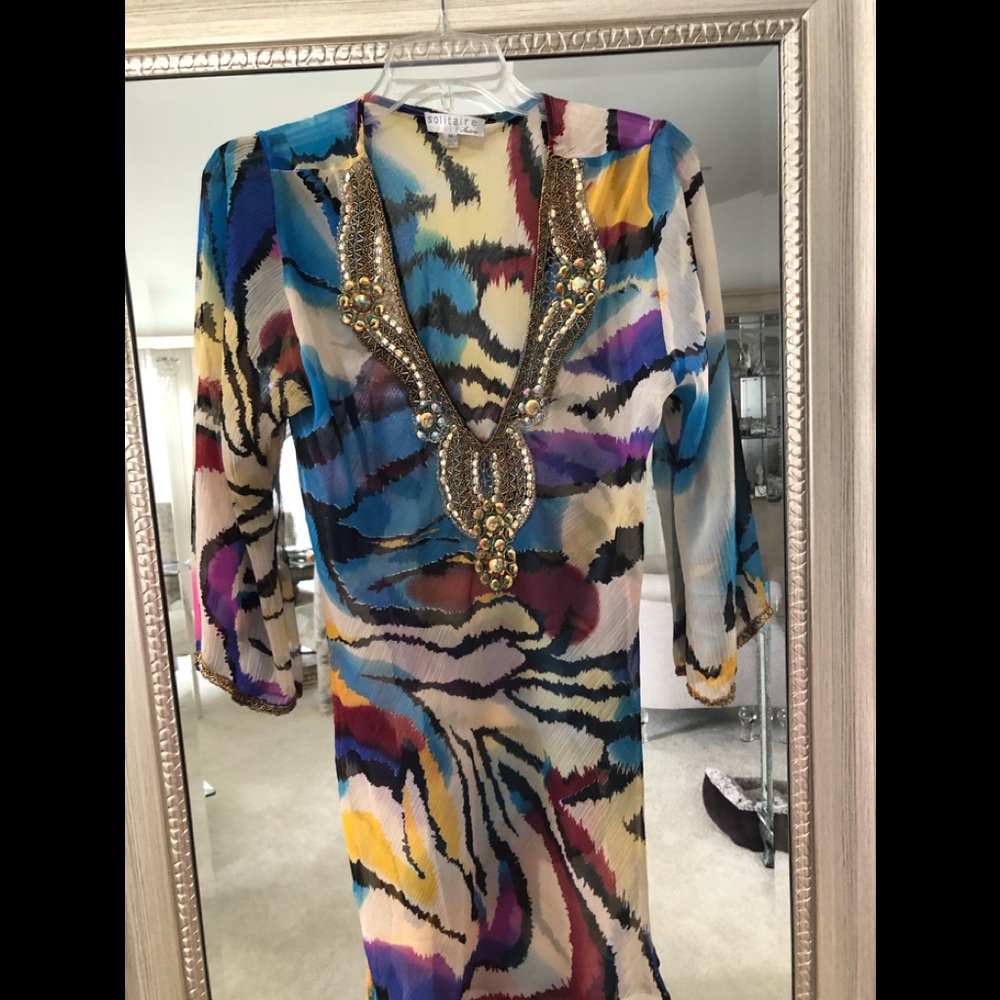 Beaded multicolored swimsuit cover up.